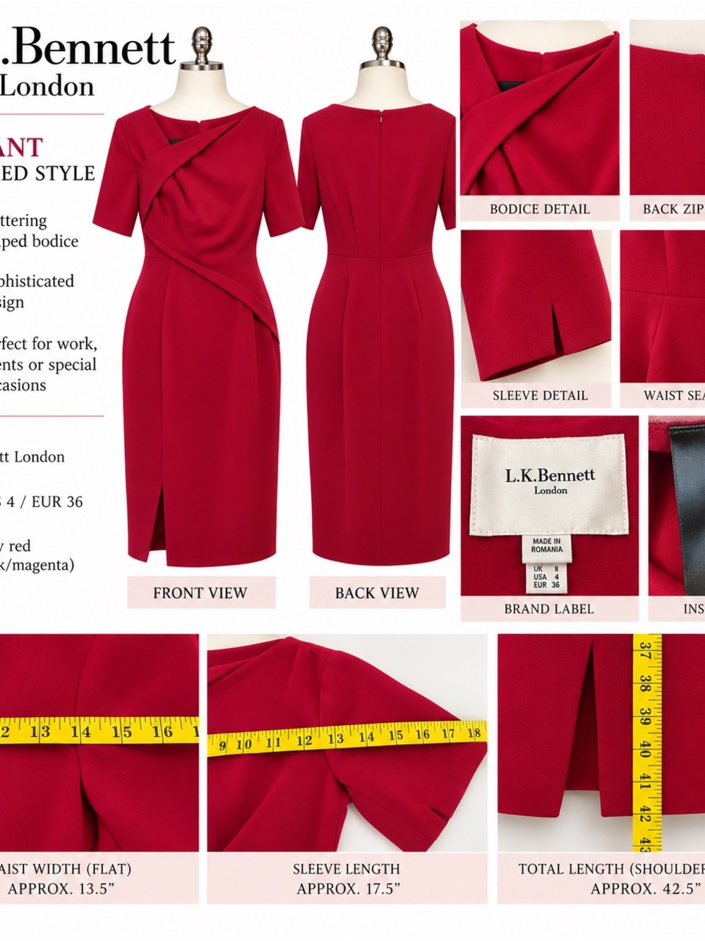 Beautiful L.K. Bennett London tailored sheath dress in raspberry/magenta.sz-4